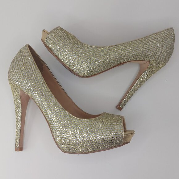 Badgley Mischka Humbie II Gold Glitter Heel Women's Size 7M - Picture 5 of 9